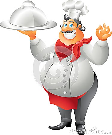 Chef with plate isolated Vector Illustration