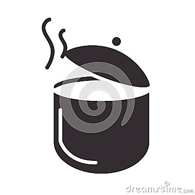 chef, pot with hot soup kitchen menu silhouette style icon Vector Illustration