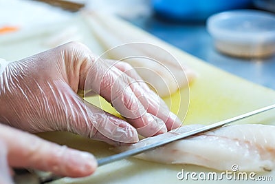 Chef prepares sashimi Stock Photo