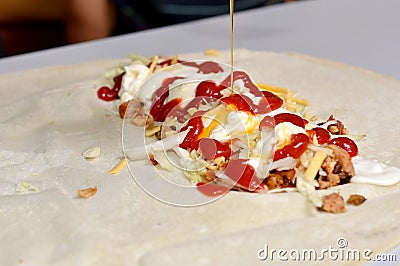 Chef prepares shaurma doner, concept restaurant fast food Stock Photo