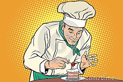 The chef prepares a sweet dessert Vector Illustration