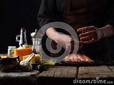 Chef Preparing Chicken Roll Berry Recipe Cooking Recipes Food Blog Illustration Cooking Stock Photo