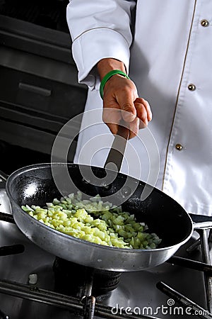 Chef preparing onion Stock Photo