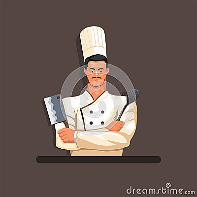 Chef, ready to cooking figure character mascot concept in cartoon illustration vector Vector Illustration