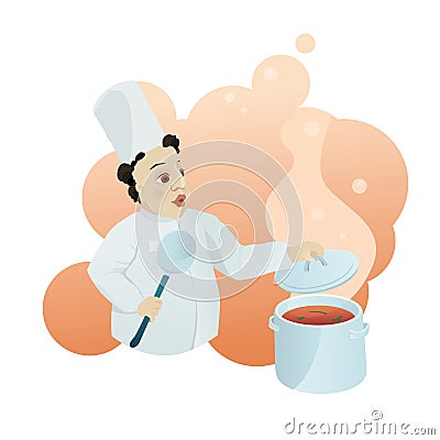 Chef ready to try a delicious dish Vector Illustration