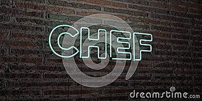 CHEF -Realistic Neon Sign on Brick Wall background - 3D rendered royalty free stock image Stock Photo