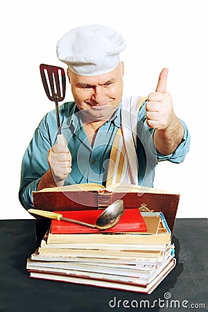 Chef with recipe book. Stock Photo