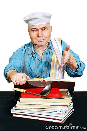 Chef with recipe book. Stock Photo