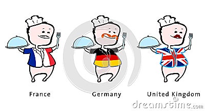 Chef of restaurant from France, Germany, UK Vector Illustration