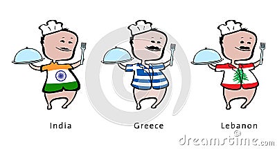 Chef of restaurant from India, Greece, Lebanon Vector Illustration