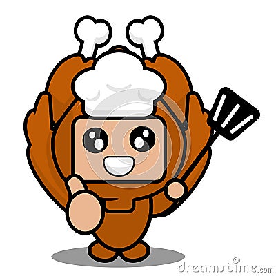 Chef roast chicken mascot costume Vector Illustration