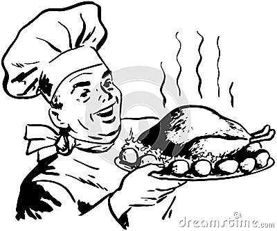 Chef With Roast Poultry Vector Illustration