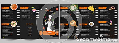 Chef's Kitchen Menu Card or Tri-Fold Brochure Layout with Double-Side for Restaurant Stock Photo