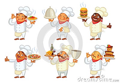 Chef serving the dish. Funny cartoon character Vector Illustration