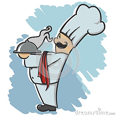 Chef serving the dish Vector Illustration