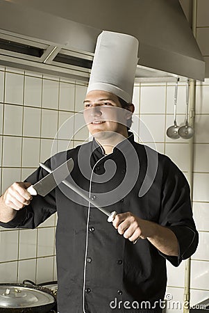 Chef Sharpening Knife Stock Photo