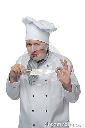 Chef showing knife sharpening Stock Photo