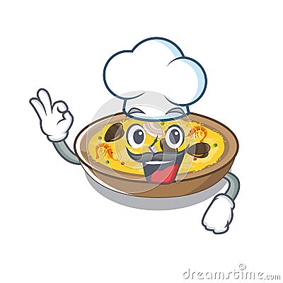 Chef spanish paella cooked in cartoon skillet Vector Illustration