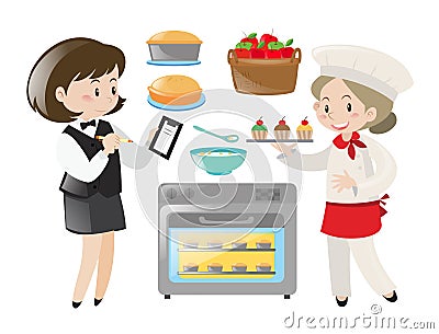 Chef and waitress working Vector Illustration