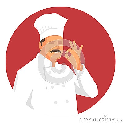 Chef in white uniform doing OK Vector Illustration