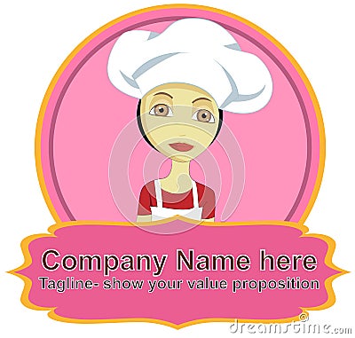 Chef woman logo with banner Cartoon Illustration