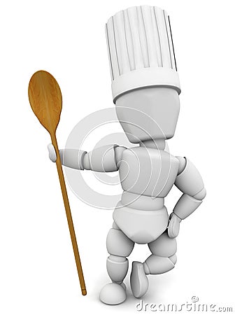 Chef with wooden spoon Stock Photo