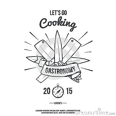 Chefs Vintage Crossed Knives T-shirt graphics print vector Vector Illustration