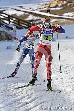 Cheile Gradistei, Roamania - January 30: Unknown competitor in IBU Youth&Junior World Championships Biathlon Editorial Stock Photo