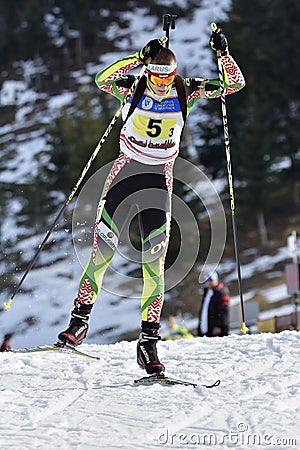 Cheile Gradistei, Roamania - January 30: Unknown competitor in IBU Youth&Junior World Championships Biathlon Editorial Stock Photo