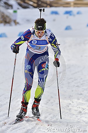 Cheile Gradistei, Roamania - January 30: Unknown competitor in IBU Youth&Junior World Championships Biathlon Editorial Stock Photo