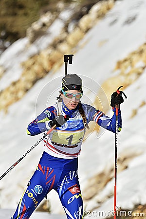 Cheile Gradistei, Roamania - January 30: Unknown competitor in IBU Youth&Junior World Championships Biathlon Editorial Stock Photo