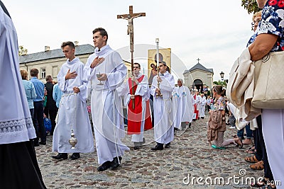 Chelm, Lubelskie, Poland - September 07,2019: Festive indulgence with Bishop Jozef Wrobel, procession with a cross Editorial Stock Photo