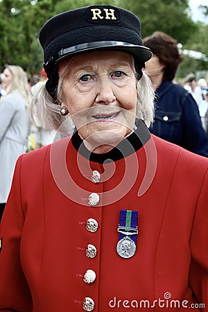 Chelsea Pensioner Mary during RHS Chelsea Flower Show 2024 Editorial Stock Photo