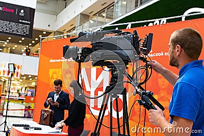 Chelyabinsk Region, Russia - August 2019. Cameramen with their equipment at shooting Editorial Stock Photo