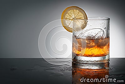 CHELYABINSK, RUSSIA - April 10,2018 Glass of Finest Blended Scotch Whiskey Ballantines Logo Delicious Scotch Whisky Ballantines is Editorial Stock Photo