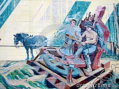 `Steam Donkey at Work` this mural is part of the Chemainus Festival of Murals. Editorial Stock Photo