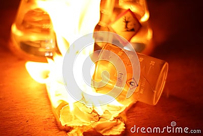 Chemical alcohol fire in the lab Stock Photo