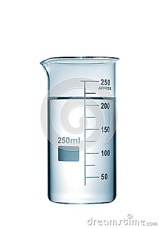 Chemical beaker with a solution isolated on white background Stock Photo