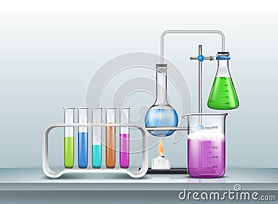 Chemical laboratory experiment cartoon vector Vector Illustration