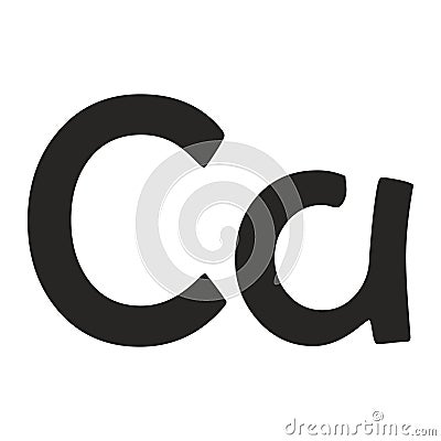 Vector Icon of the Periodic Table of Mendeleev - Ca. Chemical element Ca with atomic mass designation, Electronic configuration, Stock Photo