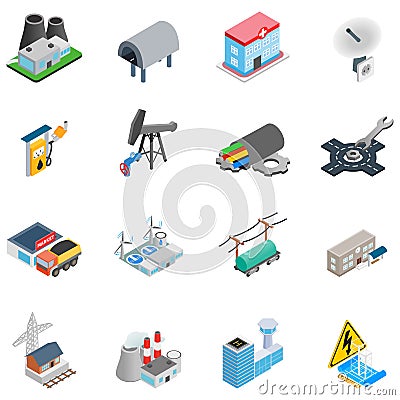 Chemical enterprise icons set, isometric style Vector Illustration