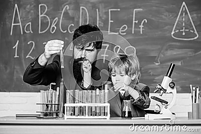 Chemical experiment. Genius minds. Signs your child could be gifted. Joys and challenges raising gifted child. Special Stock Photo