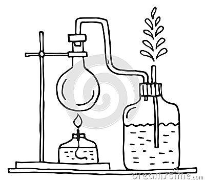 Chemical experiment sketch. Hand drawn laboratory study Vector Illustration