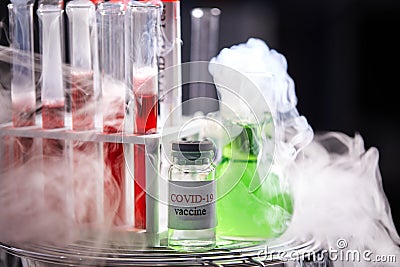 Chemical experiment: smoke comes out of the vessel, tubes Stock Photo