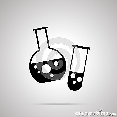 Chemical flasks with bubbles silhouette, simple black icon Vector Illustration