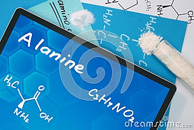 Chemical formula of Alanine . Stock Photo