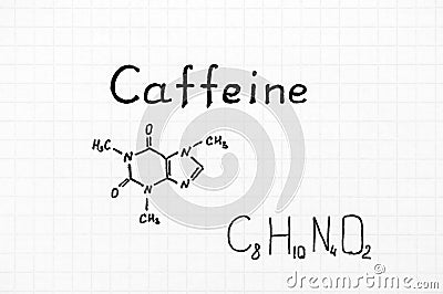 Chemical formula of Caffeine. Stock Photo