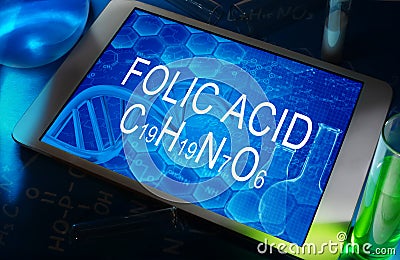 The chemical formula of Folic acid Stock Photo