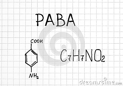 Chemical formula of PABA. Stock Photo