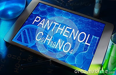 The chemical formula of panthenol Stock Photo
